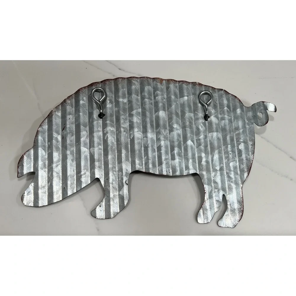 Rustic Corrugated Galvanized Metal Pig Wall Decor Farmhouse Country Sign 10.5in